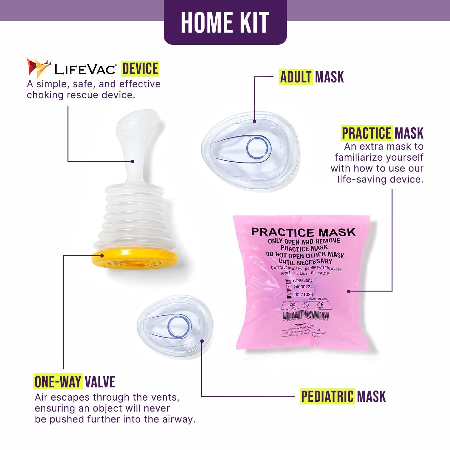 LifeVac - Kit Amarelo (5x Máscaras + Bolsas)