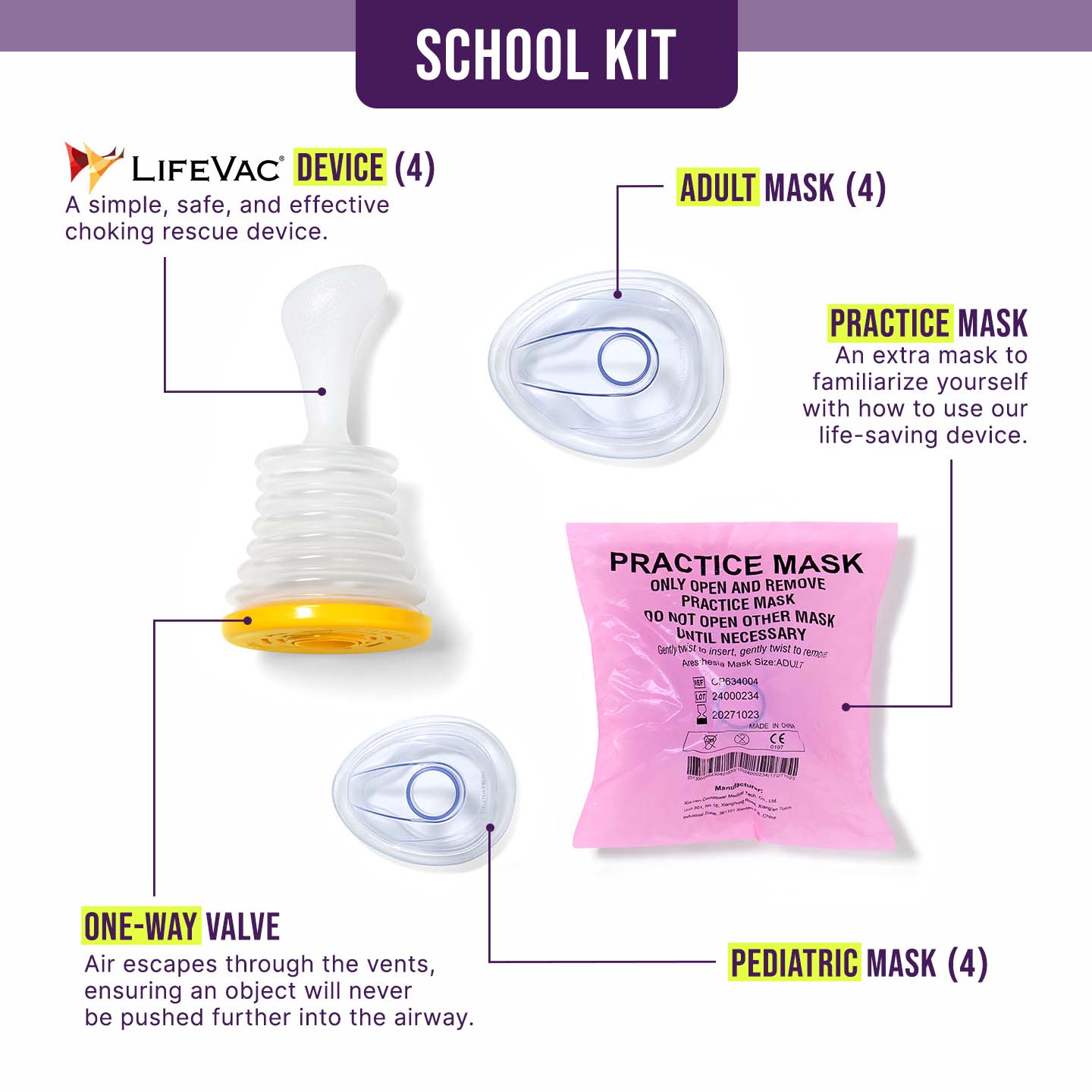 LifeVac - Kit Escolar (Máscaras: Adulto/Infantil)