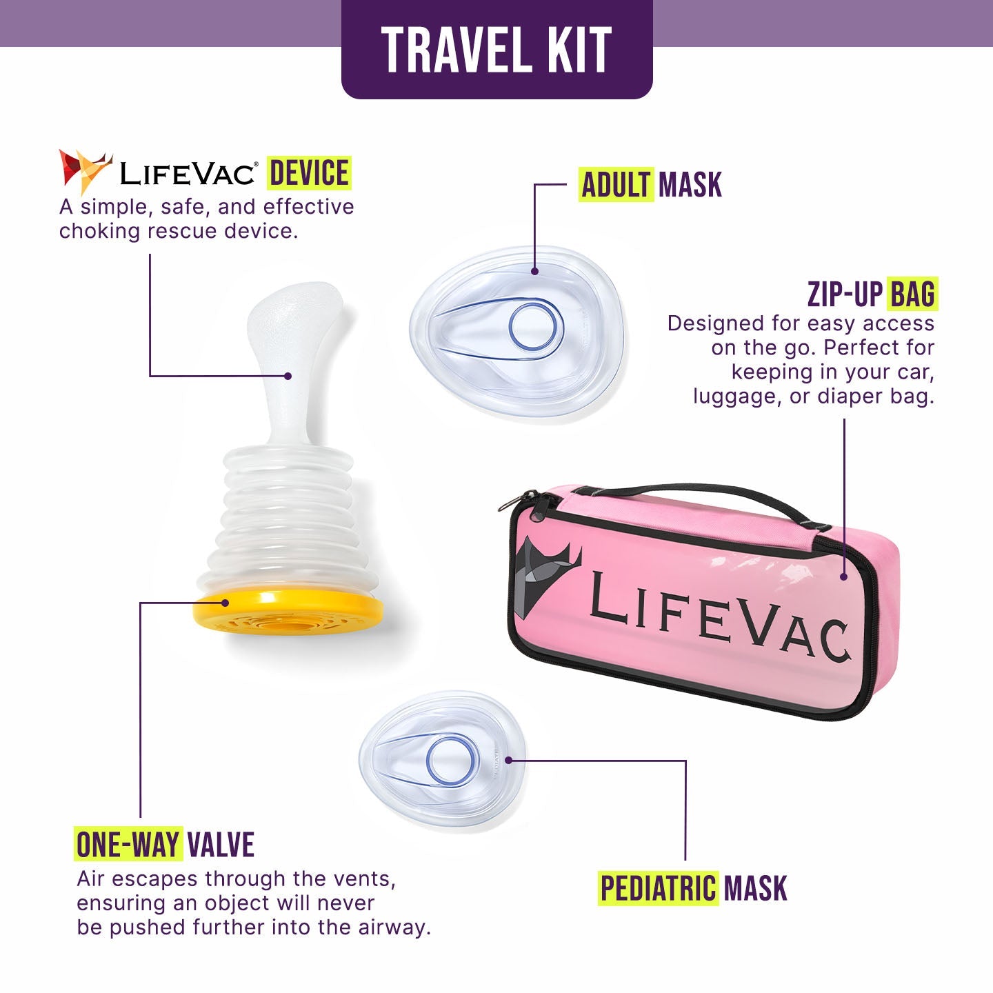 LifeVac - Bolsa Rosa (2x Máscaras: Infantil/Adulto)